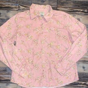 Vintage L.L. Bean Corduroy Pink Floral Button Down Shirt